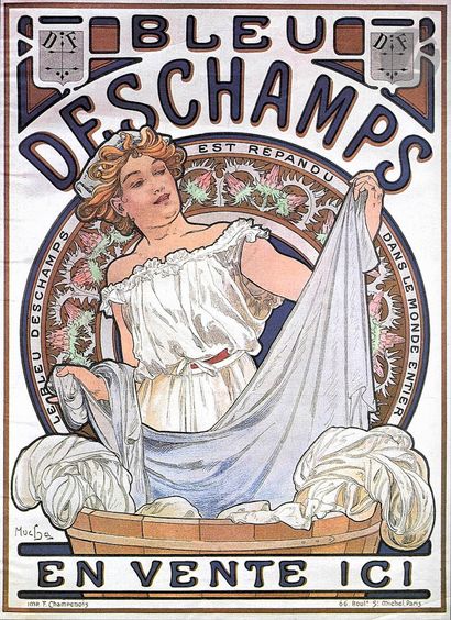  Alphonse MUCHA (1860-1939) Étude pour une publicité du bleu Deschamps, vers 1896-97...