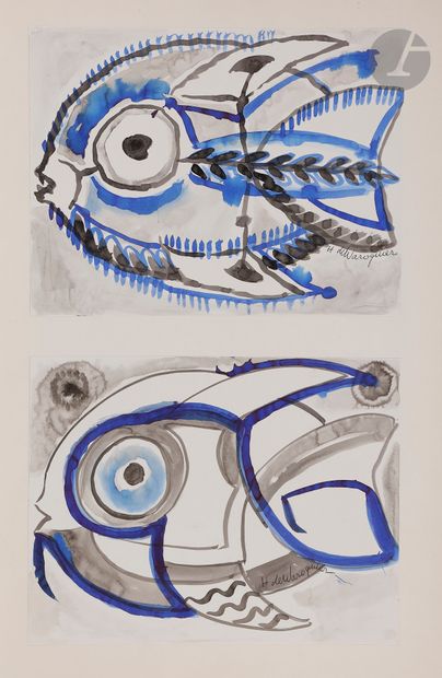 null Henry de WAROQUIER (1881-1970
)Fish2
inks and colored ink washes mounted on...