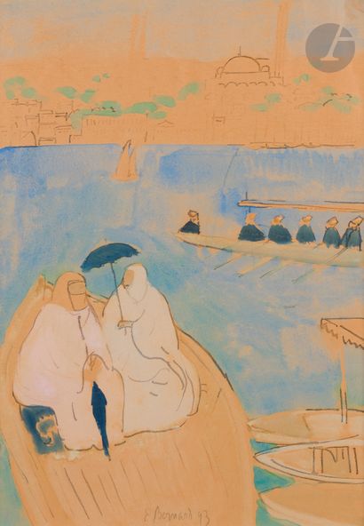  Émile BERNARD (1868-1941) Égypte, la discussion sous l’ombrelle, 1893 Encre et aquarelle....
