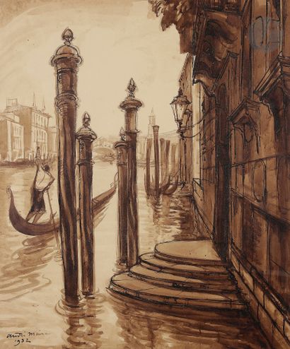  André MAIRE (1898-1984) Venise, 1932 Encre brune et lavis brun. Signée et datée...