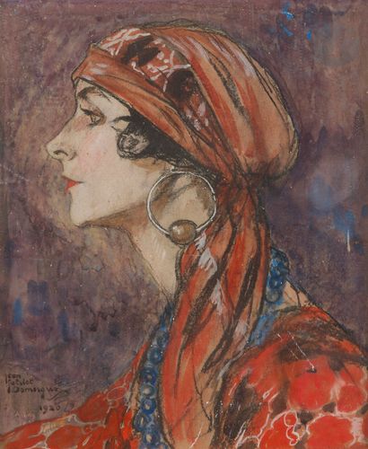  * Jean-Gabriel DOMERGUE (1889-1962 )Portrait of a Spanish Woman, 1920Gouache and...