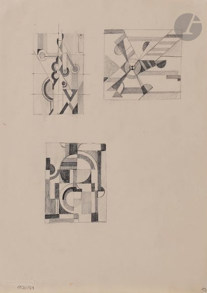 null Walter DEXEL (1890-1973
)Compositions with three studies,
1920-21Lead pencil.
Dry...