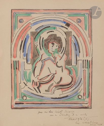  Albert GLEIZES (1881-1953) Femme dans un médaillon, 1938 Aquarelle et encre. Signée...