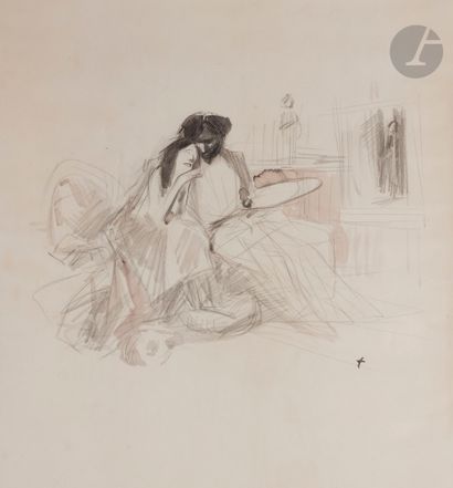  Jean-Louis FORAIN (1852-1931) Artiste et son modèle Aquarelle et crayon noir. Monogrammée...