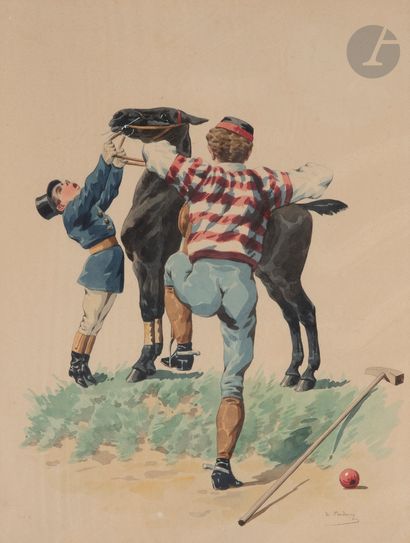 null Charles Fernand de CONDAMY (c.1855-1913
)The Polo Player and his GroomWatercolor
.
Signed...