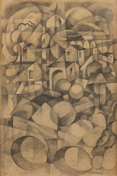 null André FAVORY (1888-1937
)Cubist Village, circa
1915Lead
pencil
.
Signed lower...