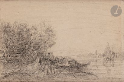 null Félix ZIEM (1821-1911)
Au bord de l’eau
Pierre noire.
Timbre de l’atelier en...