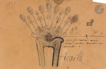  René LALIQUE (1860-1945) Projet de peigne Crayon noir et encre. Non signé. Annotations....