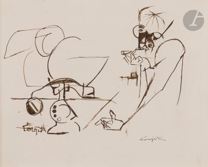 null Léonard Tsuguharu FOUJITA (1886-1968
)Cubist
compositionBrown
ink
.
Signed lower...