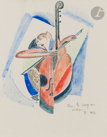  Angel ZARRAGA (1886-1946) Pour le Singe au violon, 1916 Aquarelle sur traits de...
