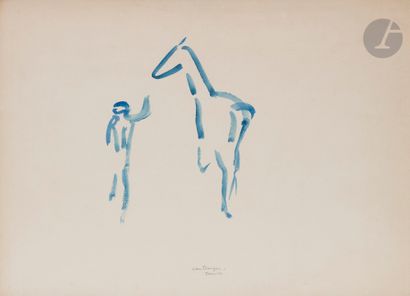 null Kees VAN DONGEN (1877-1968)
Deauville, cheval à la bride
Aquarelle.
Signée et...