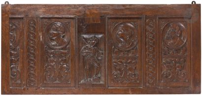 Part of the front of an oak chest carved...