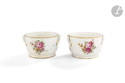 null *Paris
Pair of porcelain refreshment buckets with polychrome decoration of bouquets...