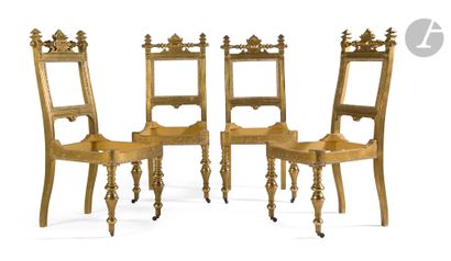 null Mobilier de salon en bois doré composé de quatre chaises, deux grands fauteuils,...