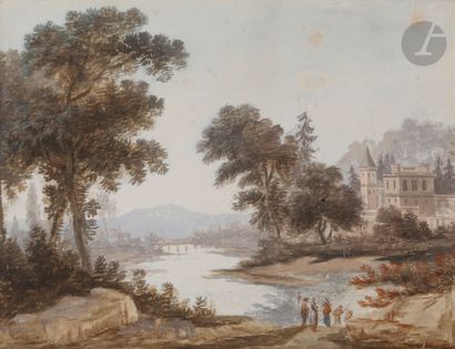null Jean-Baptiste POURCELLY (act.1791-1802) 
Pair of Landscapes
Gouaches
Signed...