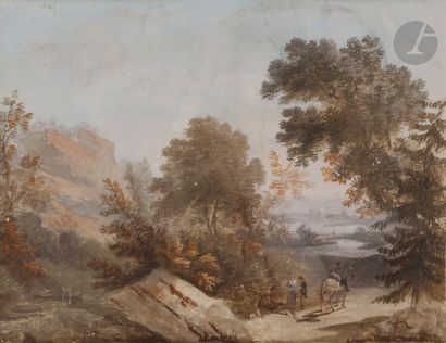 null Jean-Baptiste POURCELLY (act.1791-1802) 
Paire de Paysages
Gouaches
Signée en...