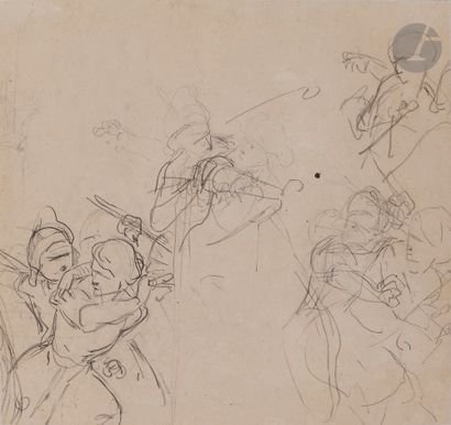  Gustave WAPPERS (1803 - 1874) Scène de l’histoire de la Renaissance, femme protégeant...