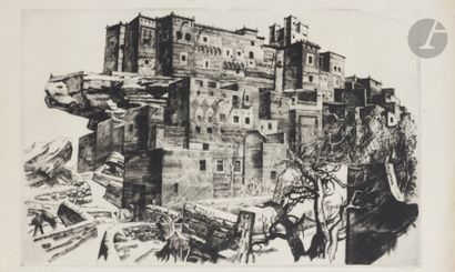  Camille Paul JOSSO (1902-1986 )Morocco, view of the rampartsCharcoal ; etching....