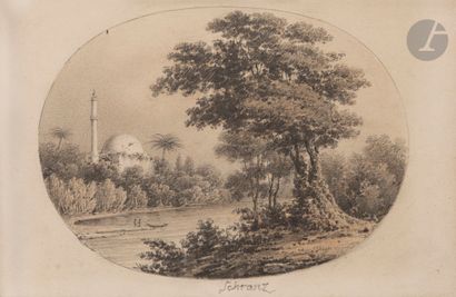  Joseph SCHRANZ (1803-vers 1866) Mosquées au bord du fleuve 2 mines de plomb. Signées...