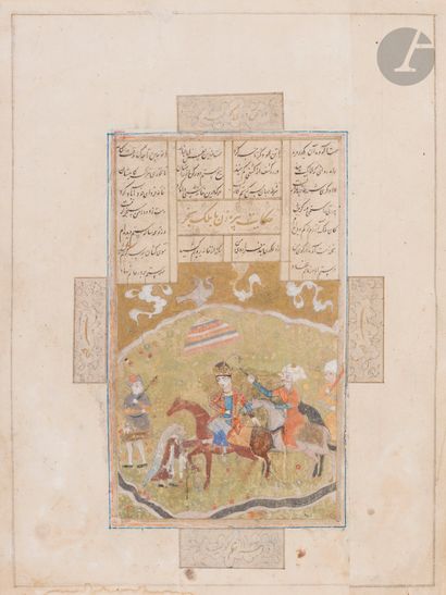 null Four illustrated folios of the Nizami Khamseh, Iran, Shiraz, 16th-19th
centuryPersian...