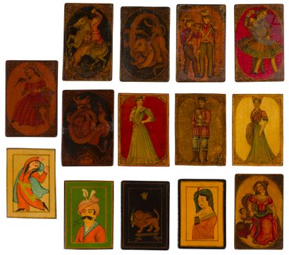 Belle collection de 154 cartes à jouer as-nâs, Iran qâjâr, XIXe et XXe siècle Cartes...