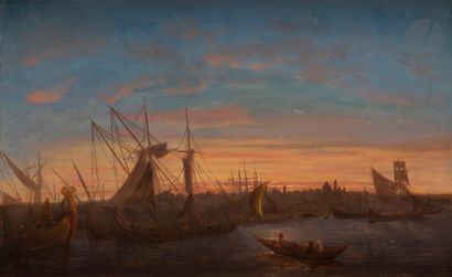 null Adolphe COUVELET (1802/05-1867
)Caiques on the Bosphorus at sunsetOil
on panel.
Signed...