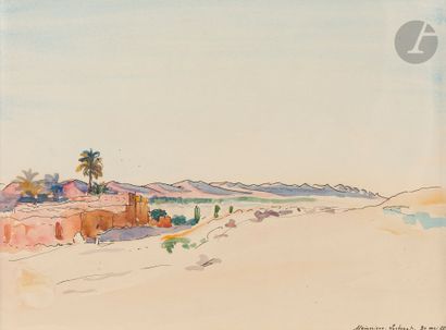 null Lucien MAINSSIEUX (1885-1958)
Algérie, paysage à Lagouat, 1925
Encre et aquarelle.
Signée,...