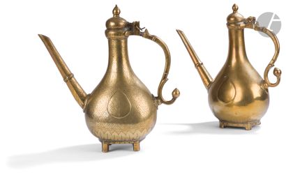 Two aftabeh ewers, India, 18th and 19th centuryBrass,...