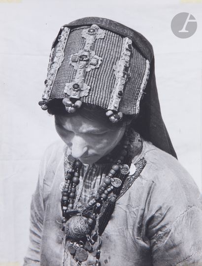null Enameled silver Jewish mahdur headdress, Morocco, Anti-Atlas, Souss region,...