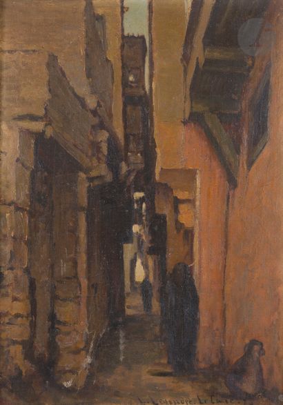  Leon A. LEGENDRE (1845-1912 )Street of CairoOil on canvas. Signed and located lower...