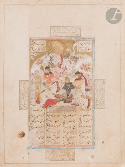 null Quatre folios illustrés du Khamseh de Nizami, Iran, Shiraz, XVIe - XIXe siècle
Folios...