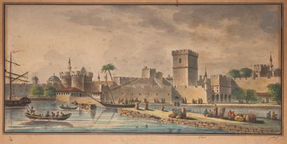  Michel François PRÉAULX (active 1796-1827 )View of the port of RhodesWatercolor...