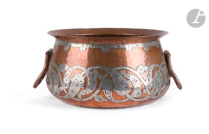  Large cauldron with inlaid silver decoration, Algeria, 20th centuryBassin with a...