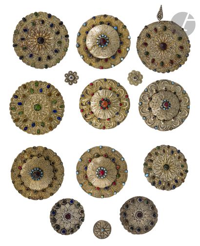 Set of fourteen guljaka collar nails, Turkmenistan,...