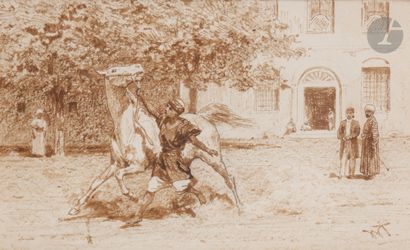 null Willem DE FAMARS TESTAS (1834-1896)
Le Dressage, 1884
Encre sepia.
Monogrammée...