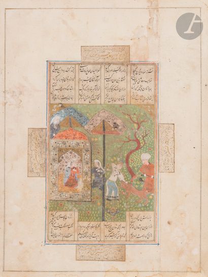 null Four illustrated folios of the Nizami Khamseh, Iran, Shiraz, 16th-19th
centuryPersian...