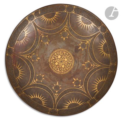 Round steel dish damascene, Iran qâjâr, 19th...