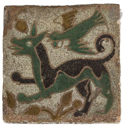 null Tile with cuenca e-arista decoration, Spain, Seville, 16th
centurySquare format,...