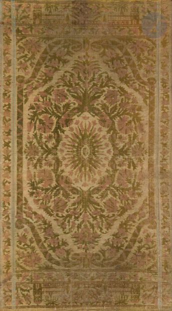  Scutari velvet panel, Ottoman Turkey, 19th centuryOld rose and sage green silk on...