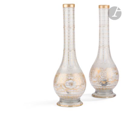 Pair of glass vases with gilt decoration,...