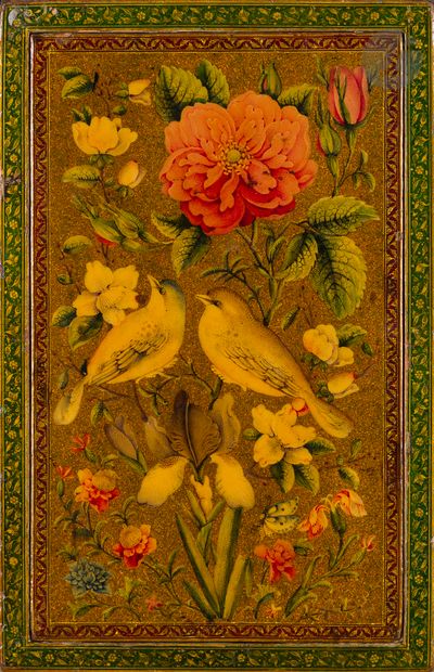  Boîtier de miroir à décor gul-o bulbul et portrait de ‘Ali, Iran qâjâr, fin XIXe...