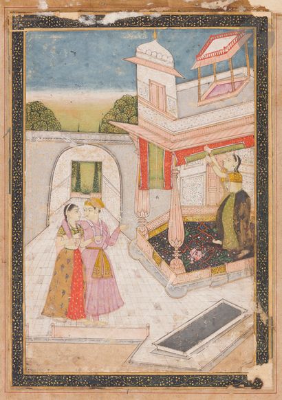 Gallant scene in a palace, India, Deccan,...