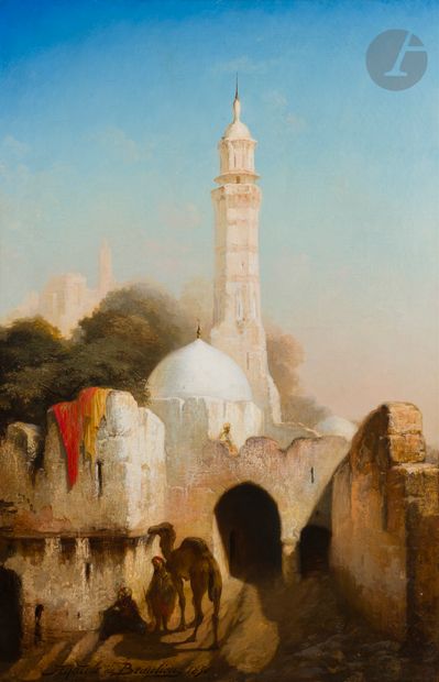  Anatole Henri de BEAULIEU (1819-1884) Chamelier devant la grande mosquée, 1856 Huile...
