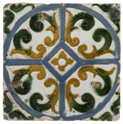 null Tile with cuenca e-arista decoration, Spain, Seville, 16th
centurySquare format,...