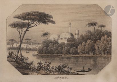  Joseph SCHRANZ (1803-vers 1866) Mosquées au bord du fleuve 2 mines de plomb. Signées...