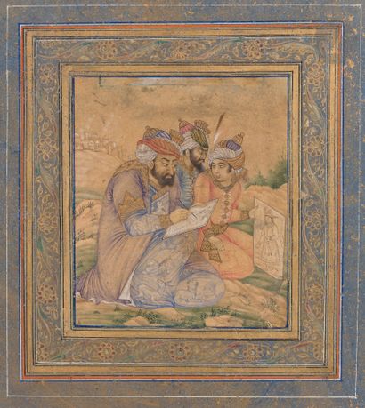  La leçon de dessin, Iran, XIXe - XXe siècle Gouache et or sur papier représentant...