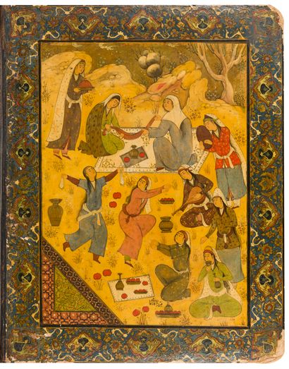  Mirza Agha Emami (1881-1955), paire de plats de reliure en papier-mâché, Iran, début...