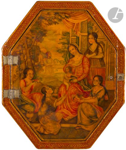 null Boîtier de miroir à décor marial, Iran qâjâr, XIXe siècle
De format octogonal,...