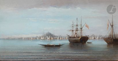  A. RUEFF (XIXth - XXth century )Istanbul, caiques and sailing ships on the Bosphorus,...