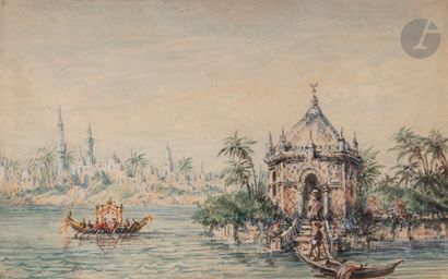  Orientalist school of the 19th centuryThe kiosk on the BosphorusWatercolor and gouache...